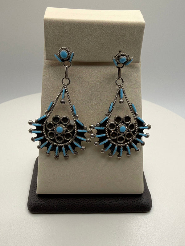 Vintage Needlepoint Sleeping Beauty Turquoise Earrings