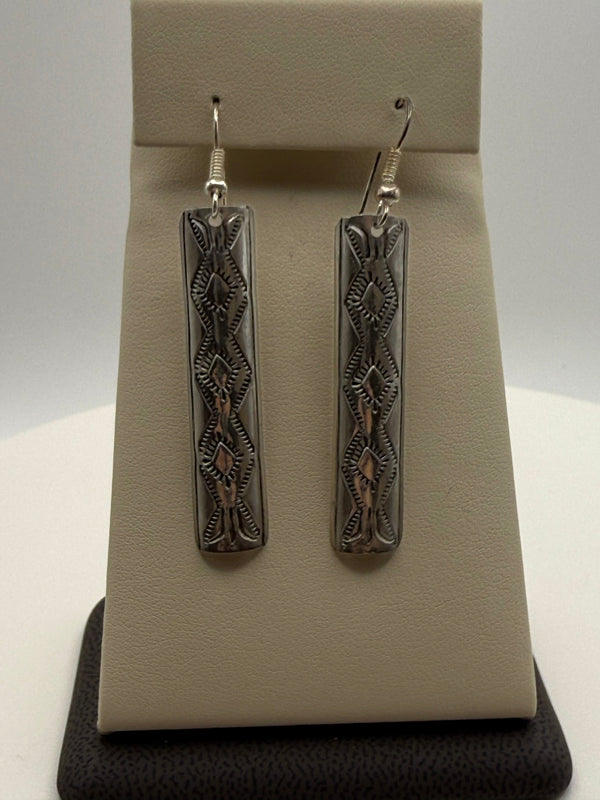 Long Stamped Silver Earrings