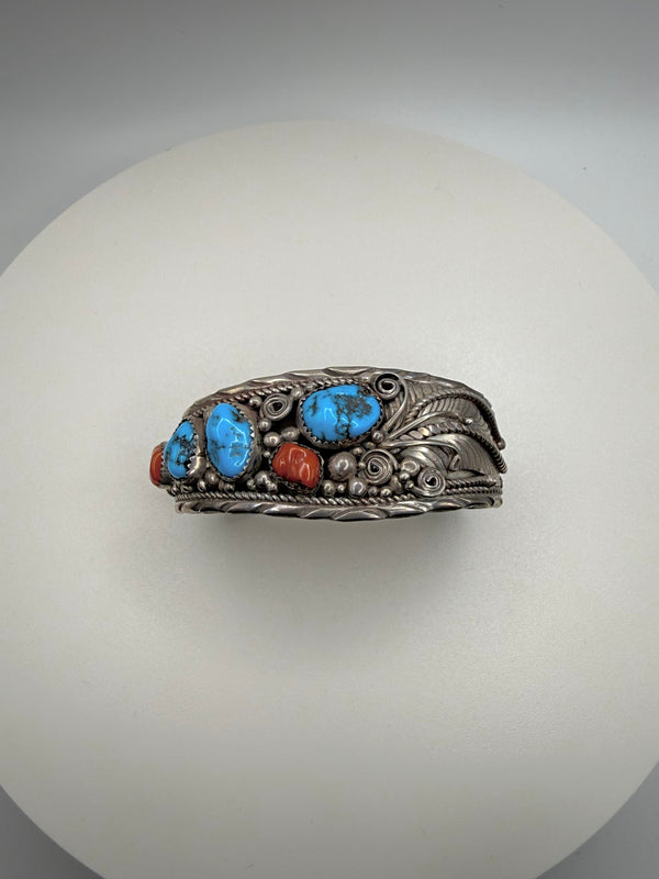 Kingman Turquoise and Mediterranean Coral Cuff