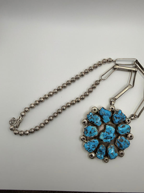 Blue Turquoise Nugget Cluster Necklace