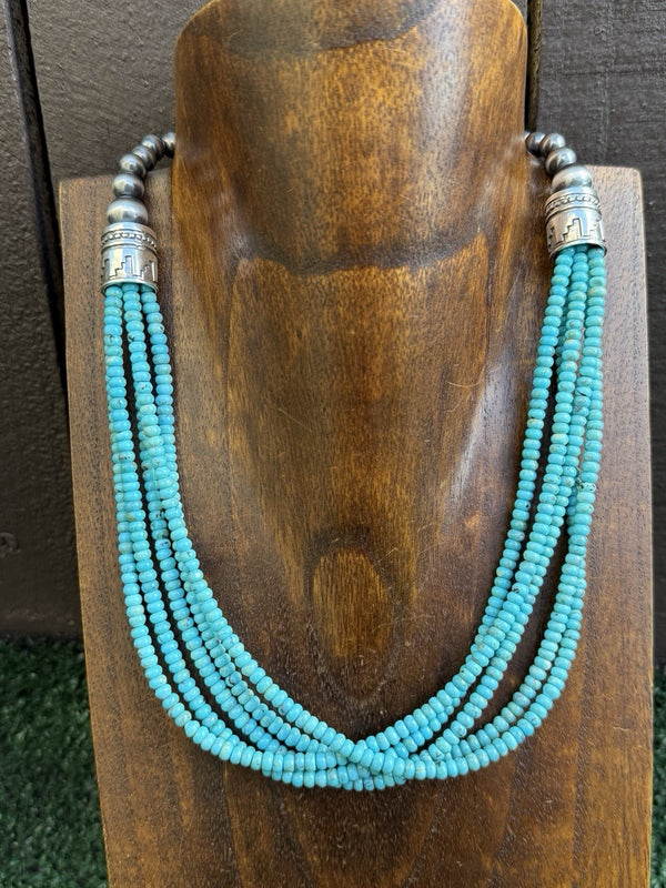 Multi Strand Blue Turquoise Bead Necklace