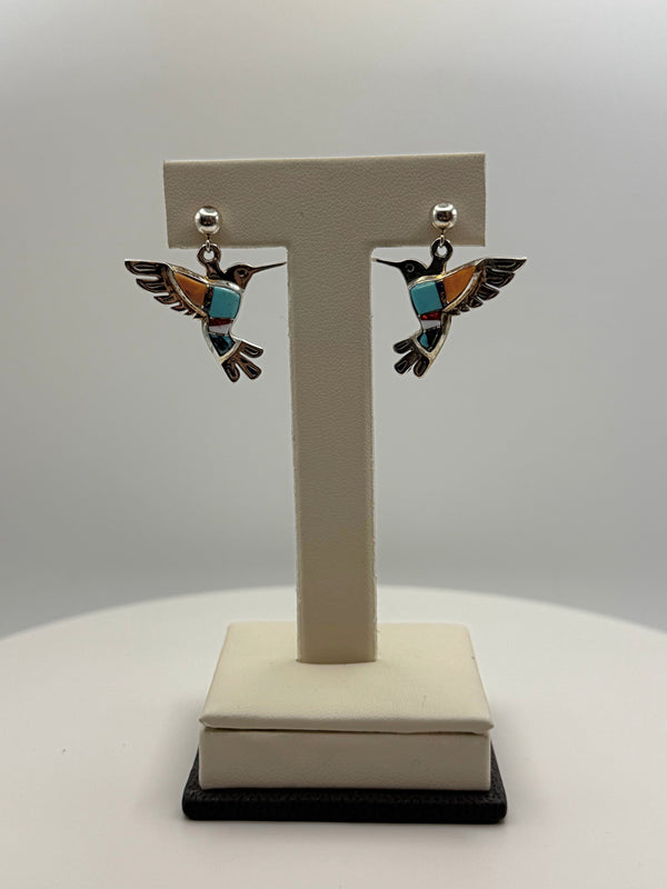 Multi-Stone Inlay Hummingbird Earrings