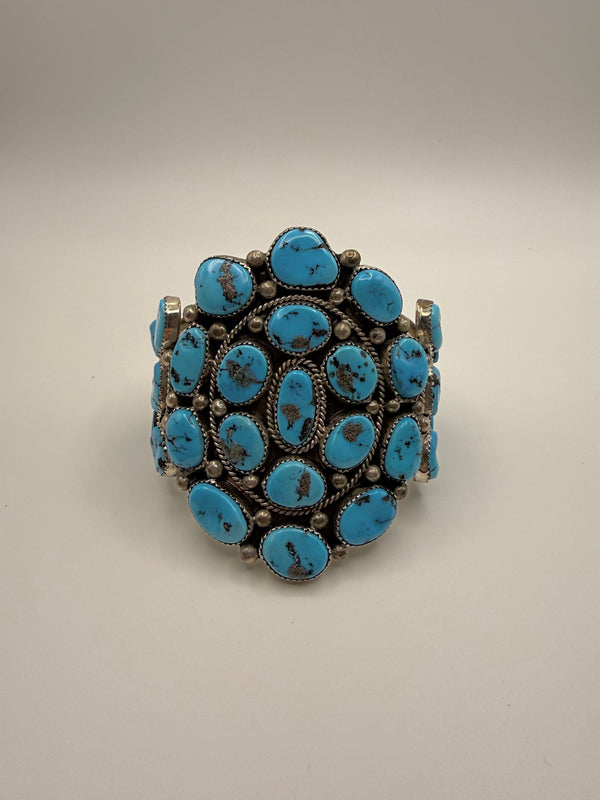 Oval Turquoise Cluster Cuff Bracelet