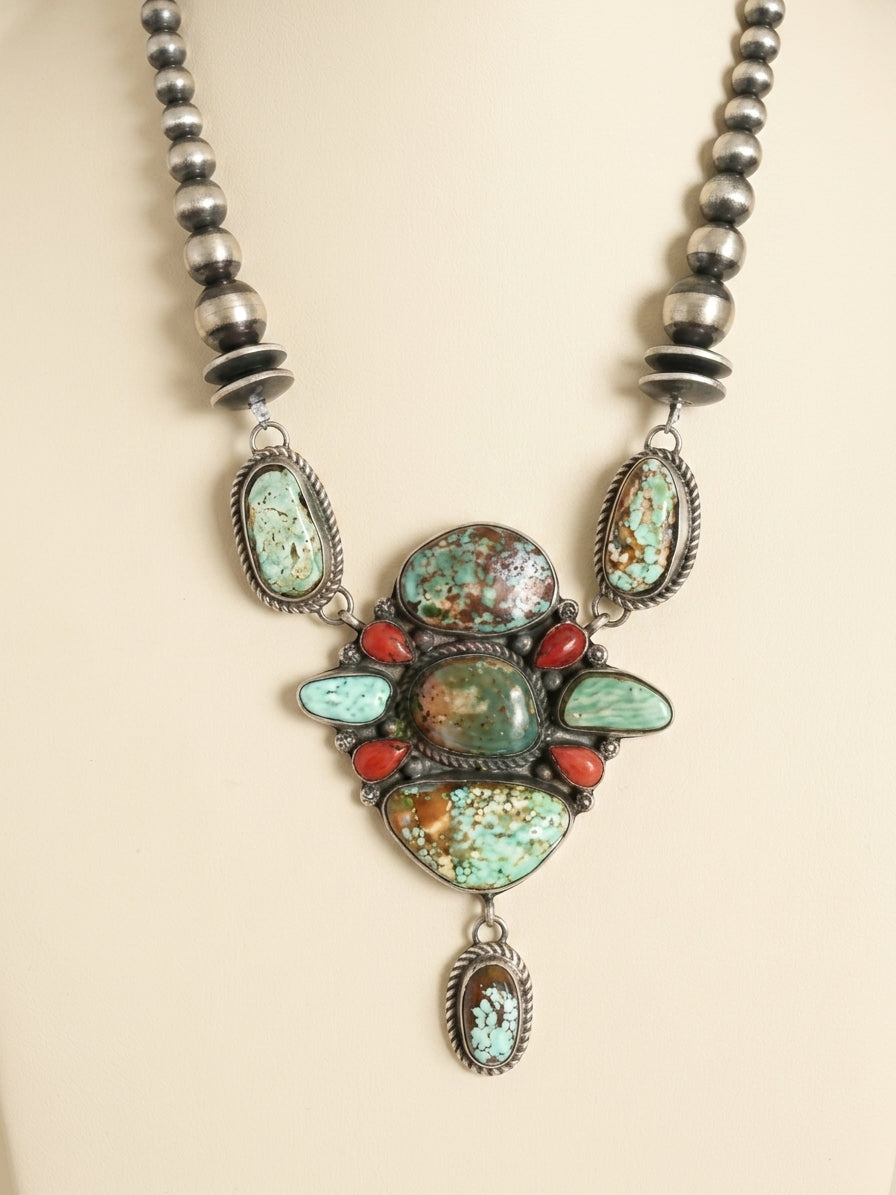 Turquoise and Coral Necklace, Divine West Gallery