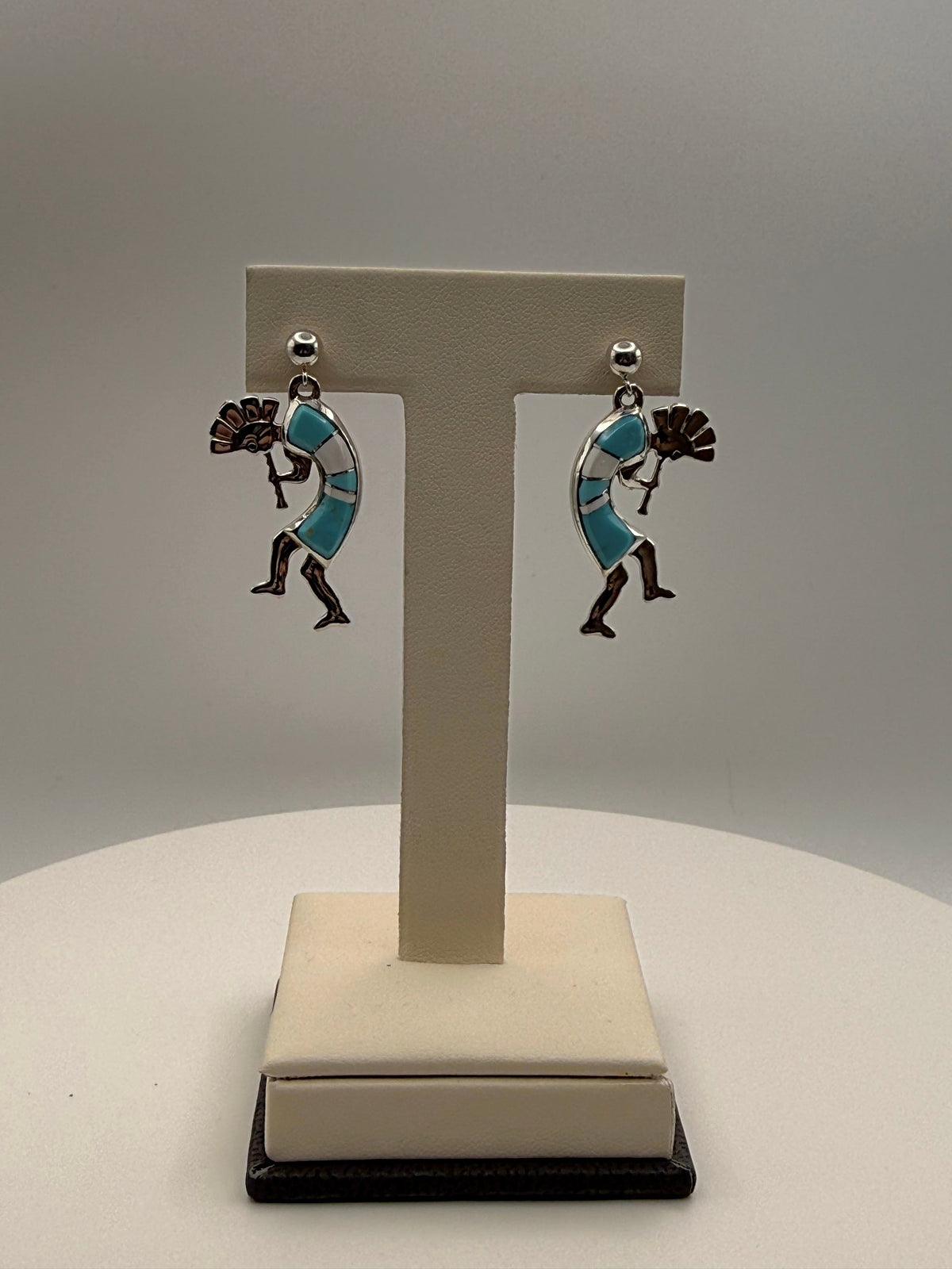 Turquoise and White Buffalo Kokopelli Earrings — B. Joe