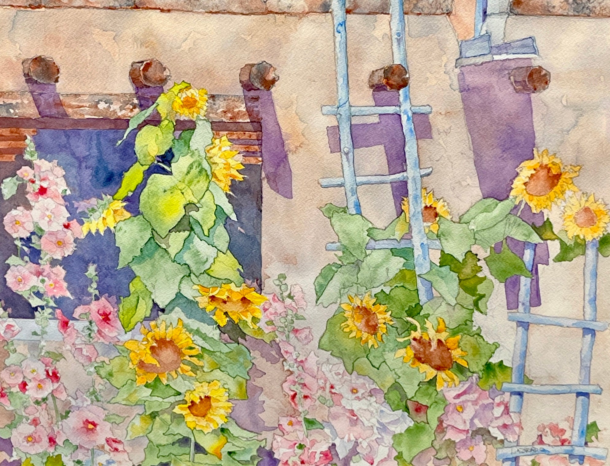 Rene Labrado - Blue Ladders w/ Sunflowers