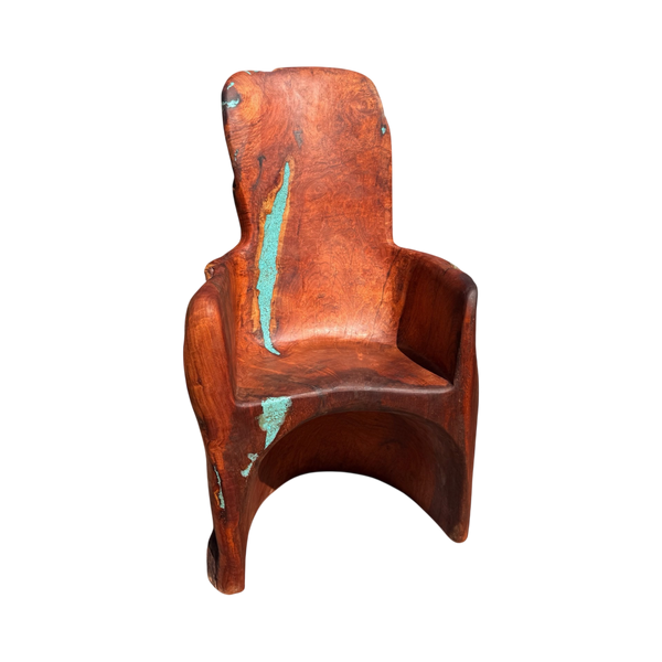 Mesquite Wood Turned Chair with Turquoise Inlay