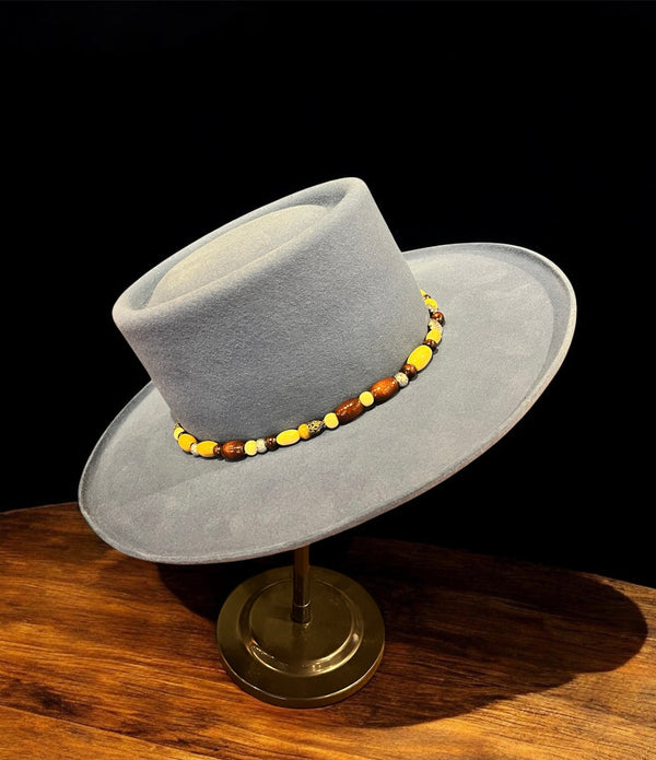Slate Blue Hat With Beaded Band
