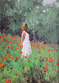 Hidden Among the Poppies, oil painting by Sean Wallis, 16 by 12 inches