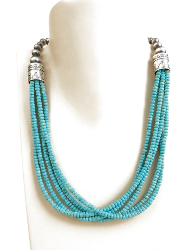 Multi Strand Blue Turquoise Bead Necklace
