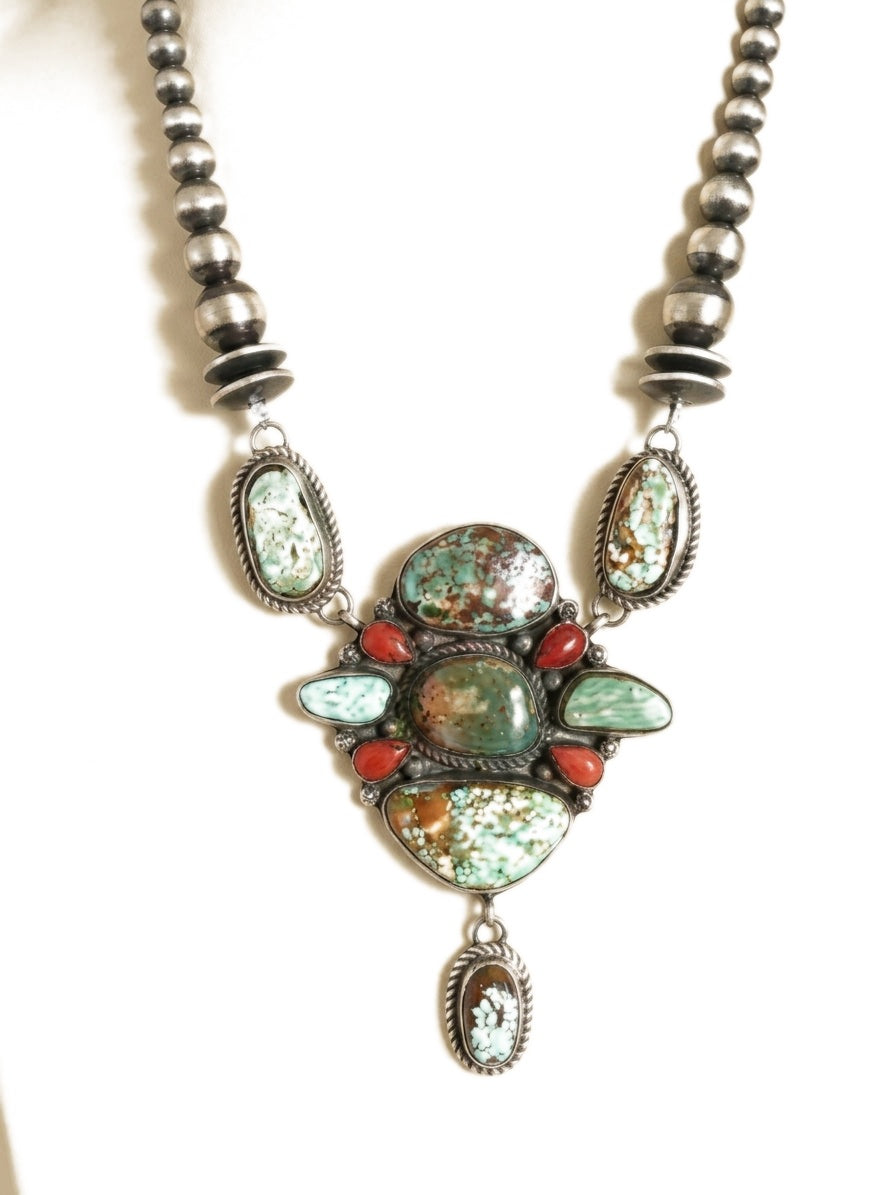 Turquoise and Coral Necklace, Divine West Gallery