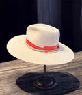 Brian Decosta - Beige Hat with Red Embossed Leather & Braided Twine