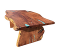 Divine West - Mesquite Dining Table with Turquoise Inlay & Slab Base