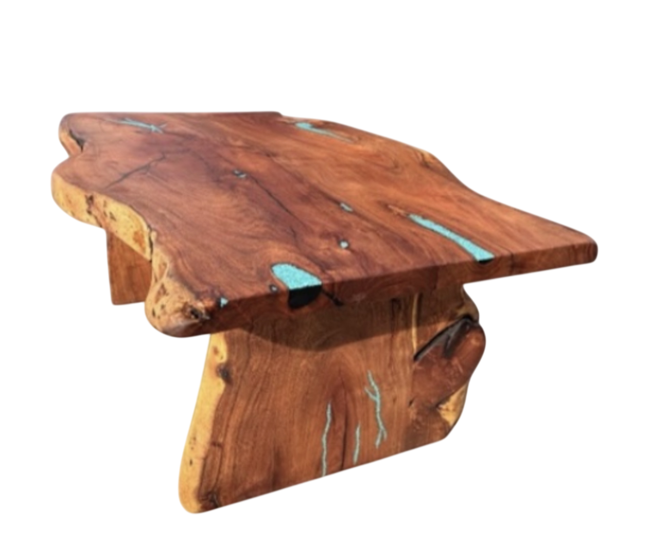 Divine West - Mesquite Dining Table with Turquoise Inlay & Slab Base