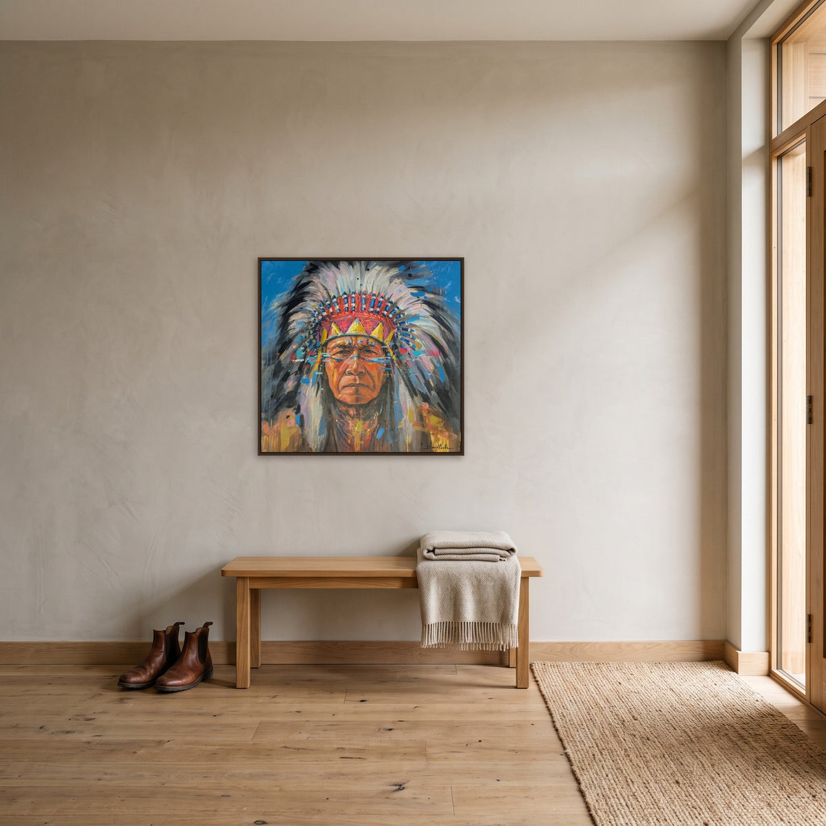 Keeper of Stories, shown staged in a furnished interior