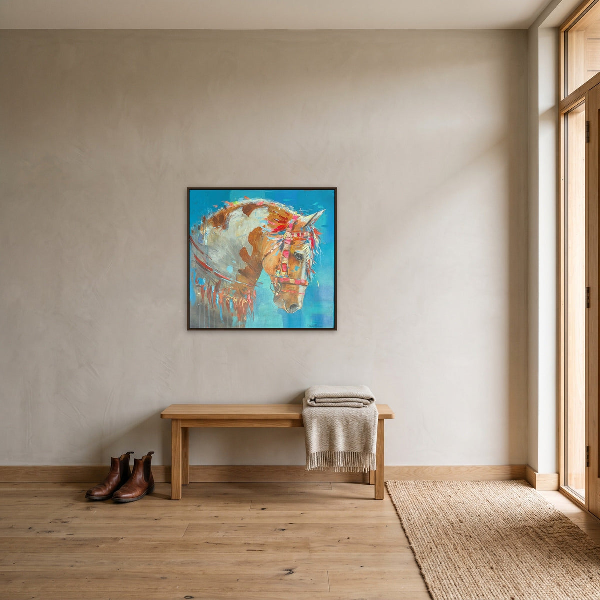 Painted Spirit, shown staged in a furnished interior
