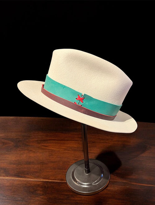 Open Road Style Hat with Turquoise & Red Leather Band