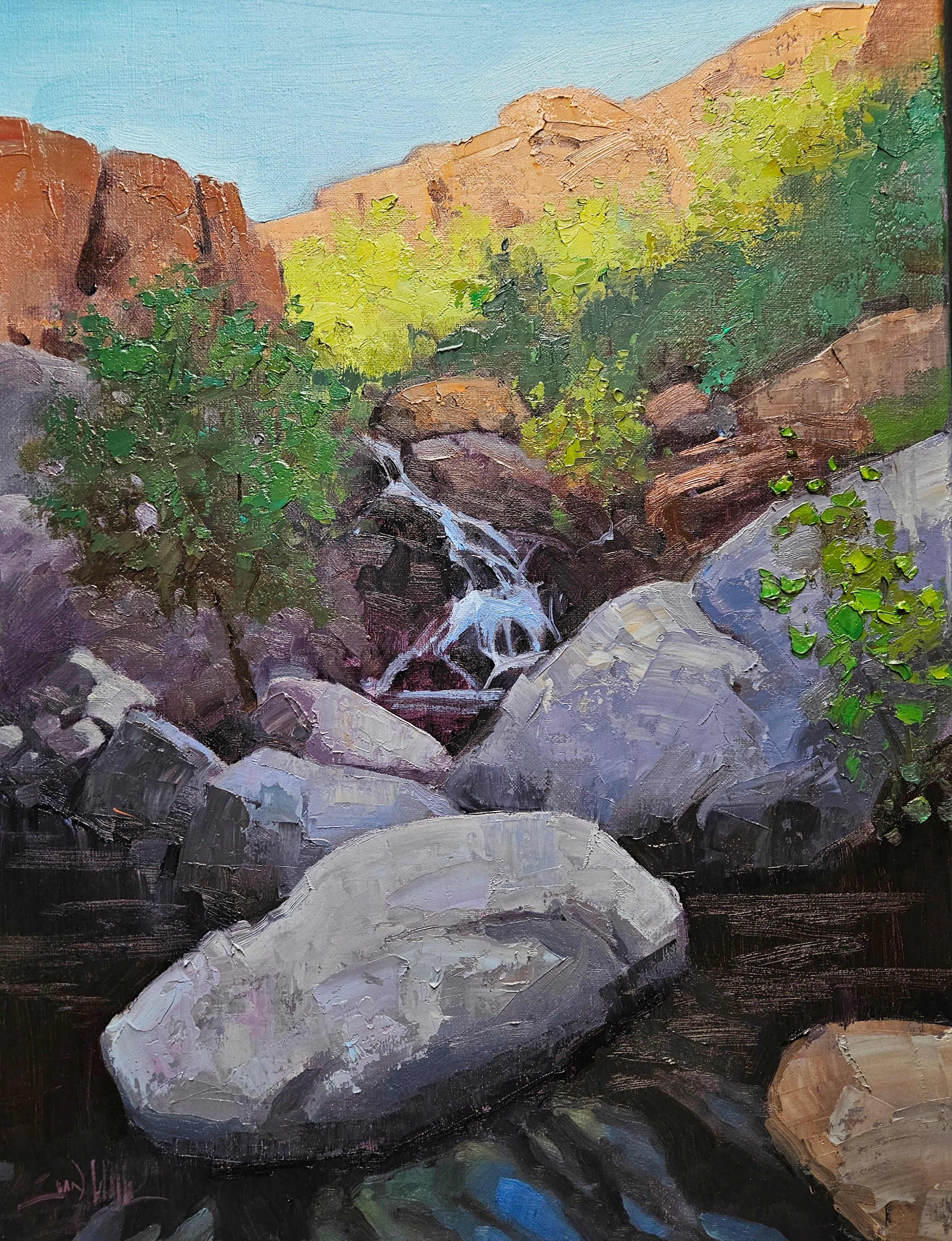 Where Water Carves Rock, oil painting by Sean Wallis, 24 by 18 inches